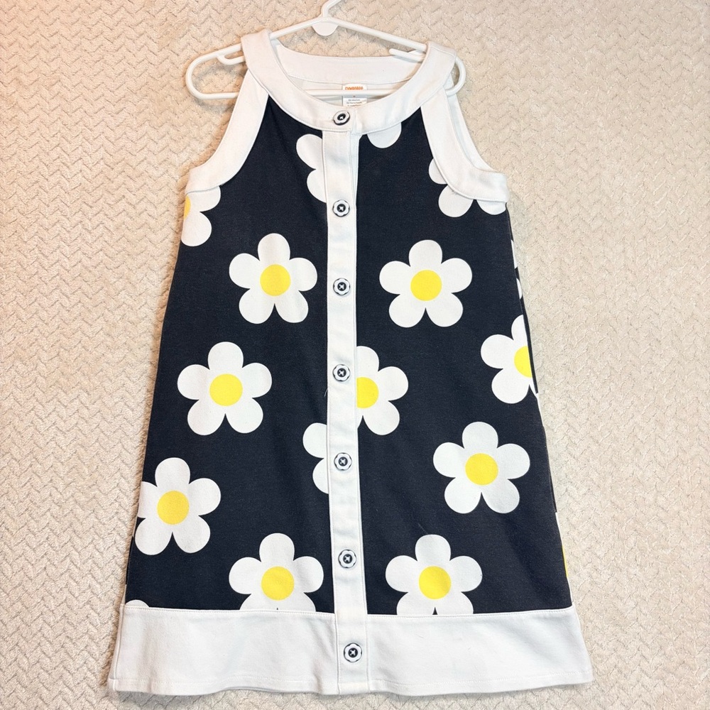 Gymboree Black‎ White Yellow Daisy Shift Dress Girl Size 8 Mod Retro 60s Floral